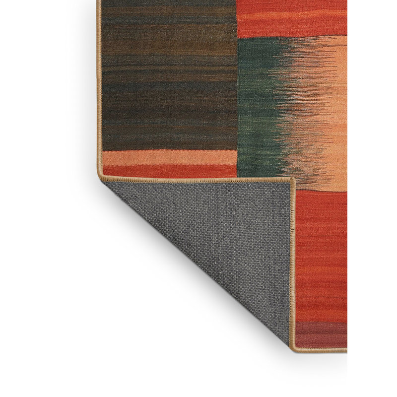 Tapis de zone rouge/vert/orange contemporaine, Rectangle 8 pi x 12 pi