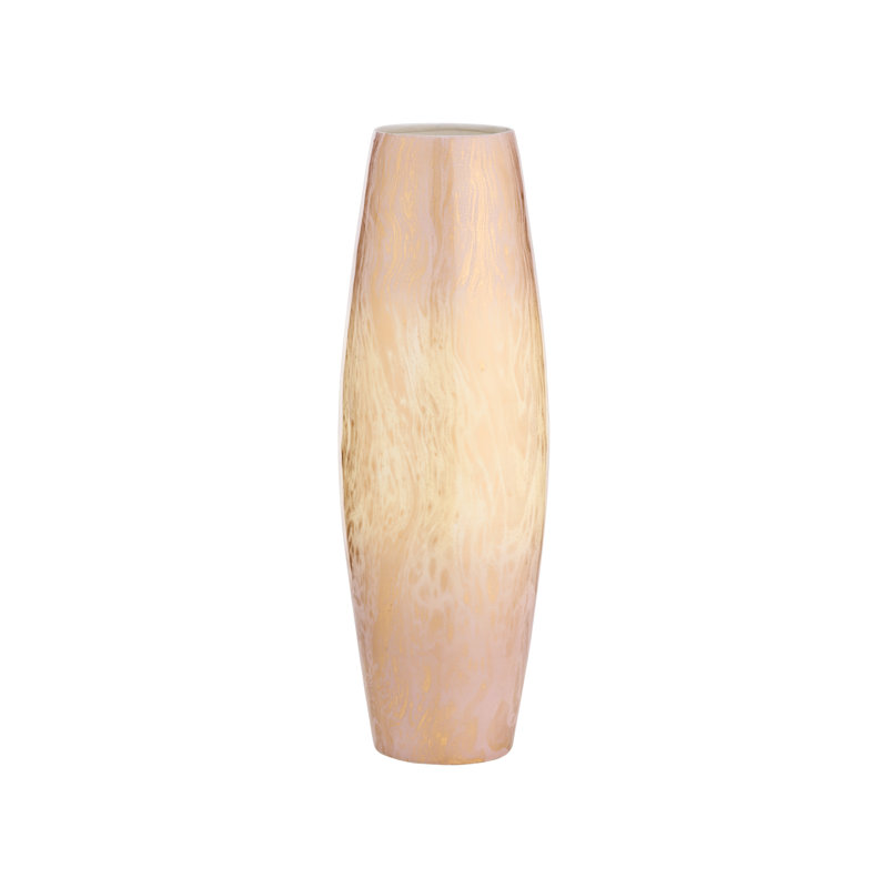 Handmade Metal Table Vase, Gold/White, 17.5" H x 6" W x 6" D