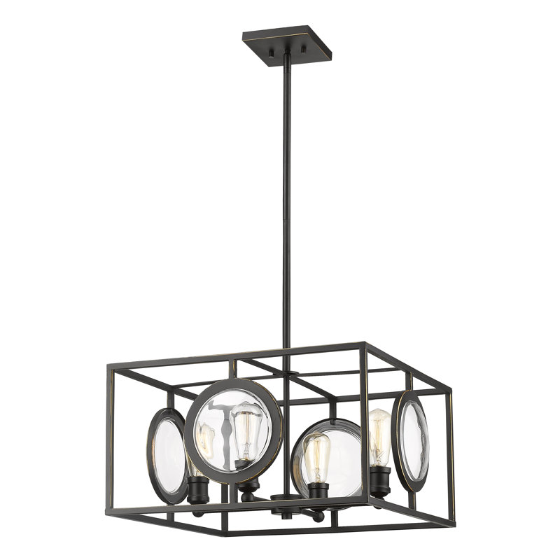 Silvey 4 - Light Steel Dimmable Square / Rectangle Chandelier, Olde Bronze, 11" H x 21.75" W x 21.75" D