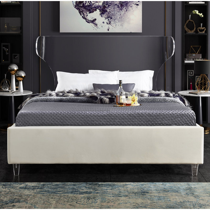Ulm Upholstered Platform Bed, Full, Cream Velvet