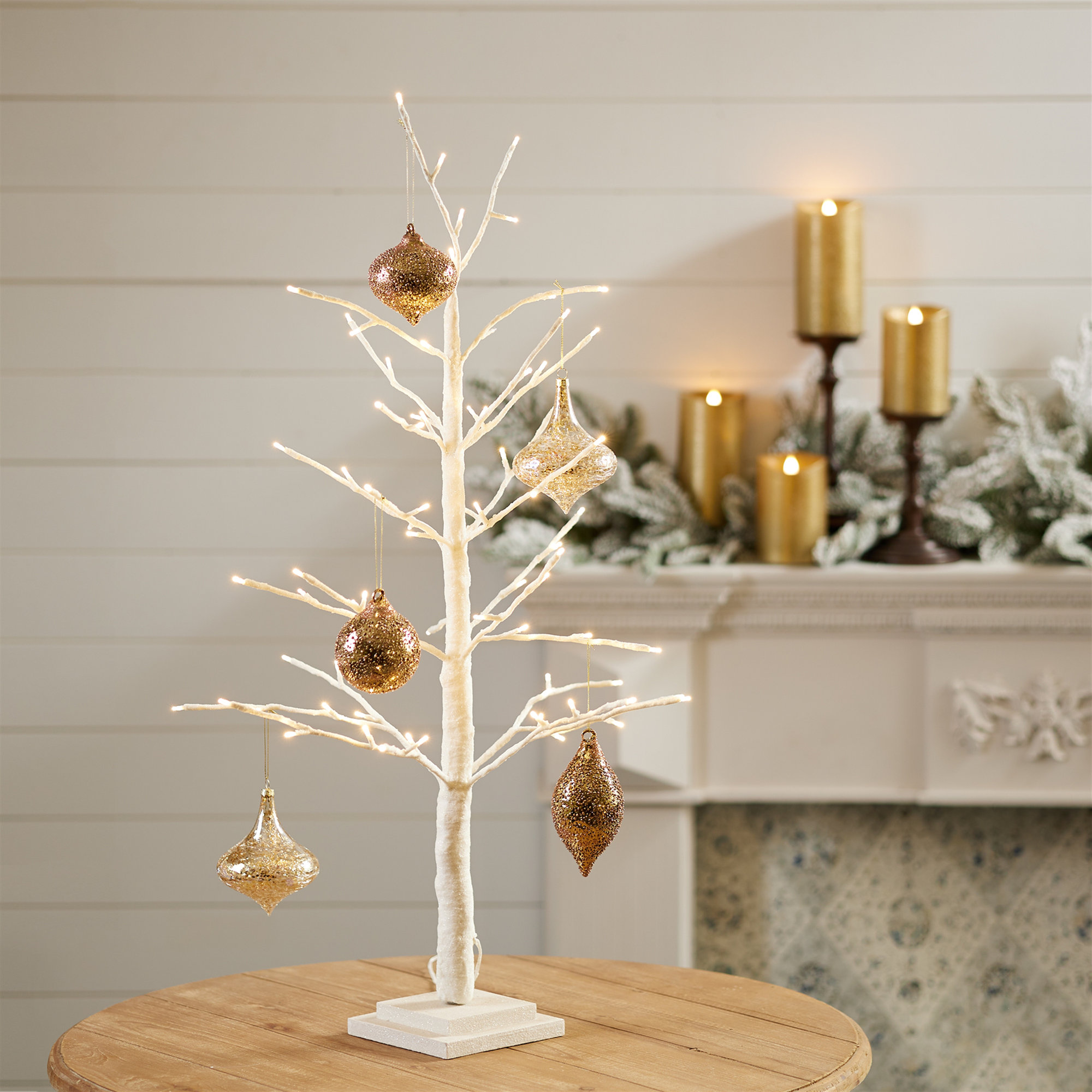 LED Glittered Twig Tree, 36" H x 17" W x 17" D, White