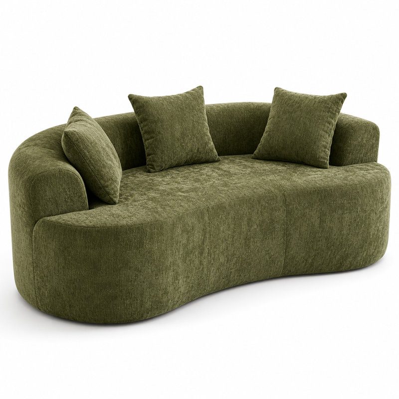 Anwick Boneless 67" Curved Loveseat For Small Spaces, White Curved Couches For Living Room, Compression Sofa In A Box With 3 Pillows, Small Couch For Bedroom With Wide Armrest & Memory Foam, No Assembly Required
