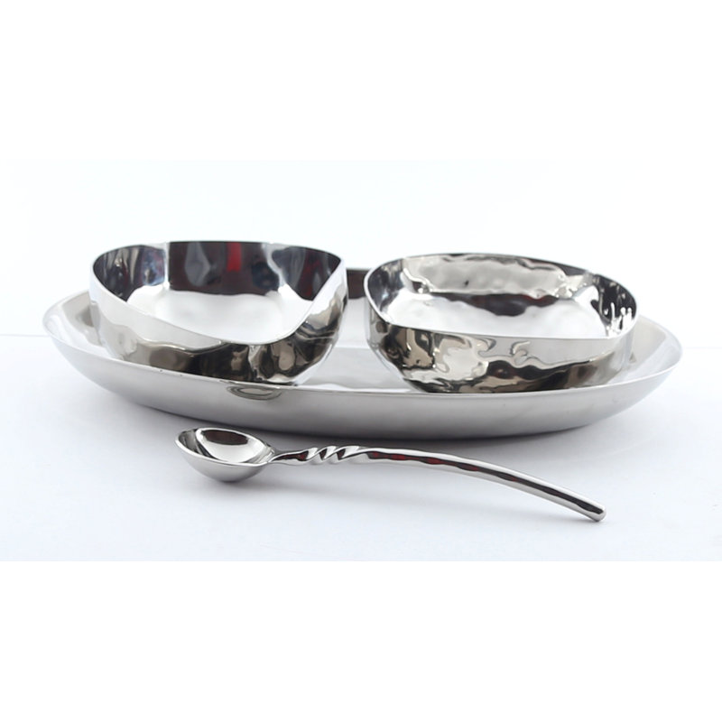 Polished Hammered Stainless Steel 5 PC Condiment Set