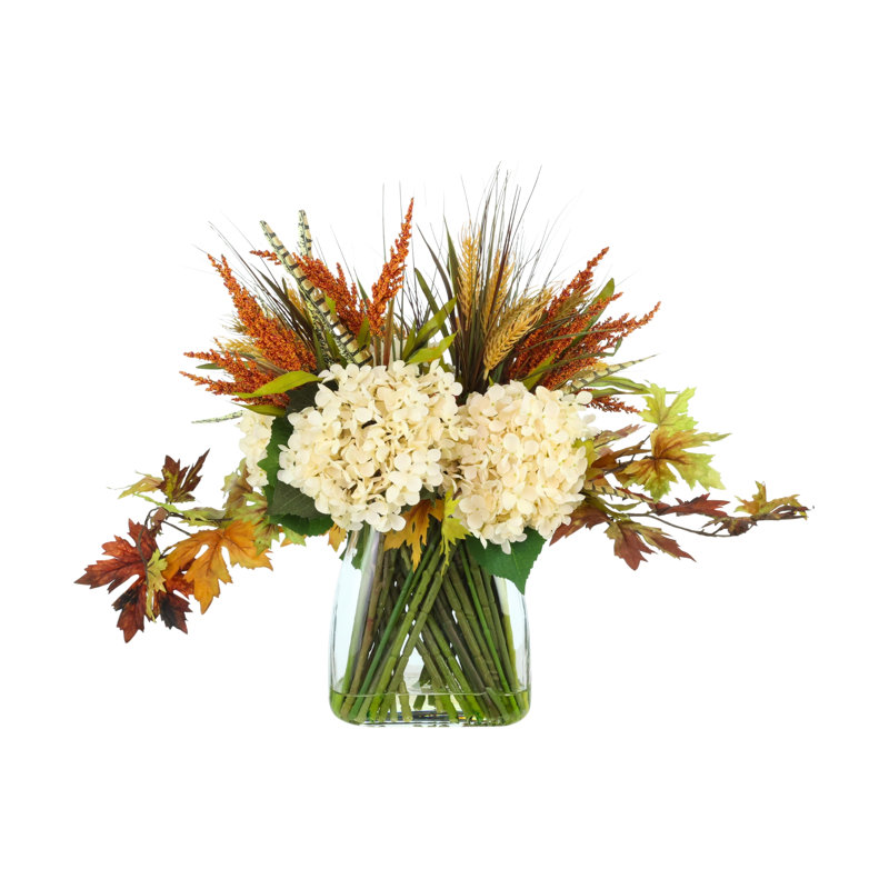 Martela Faux Floral in Vase, Brown; Orange; Cream; Green, 22" H x 26" W
