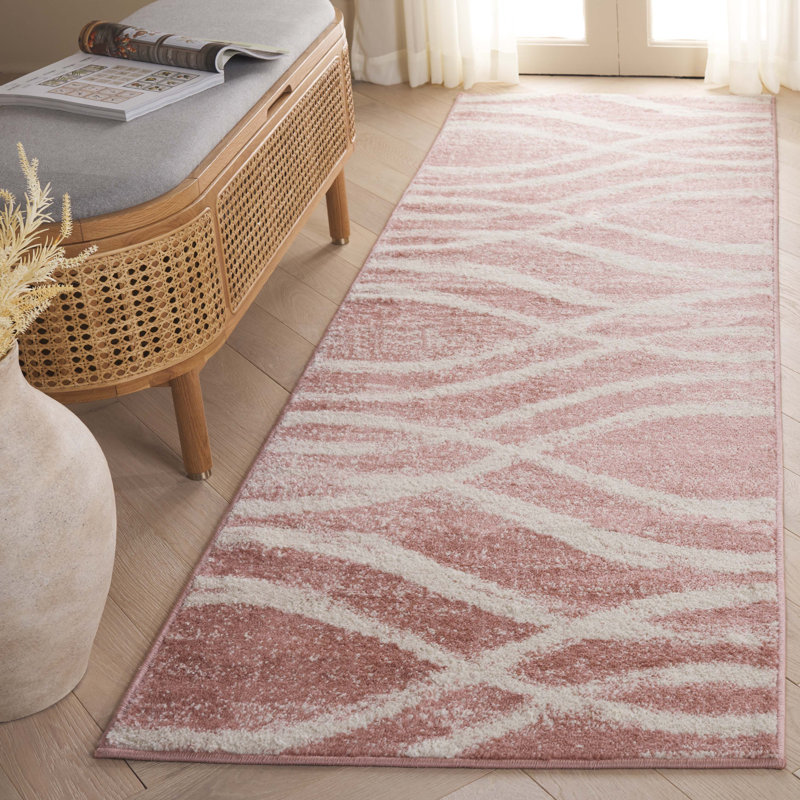 Tapis performance abstrait Shelva, Rose/Cream, Tapis de couloir 2 pi 6 po x 8 pi