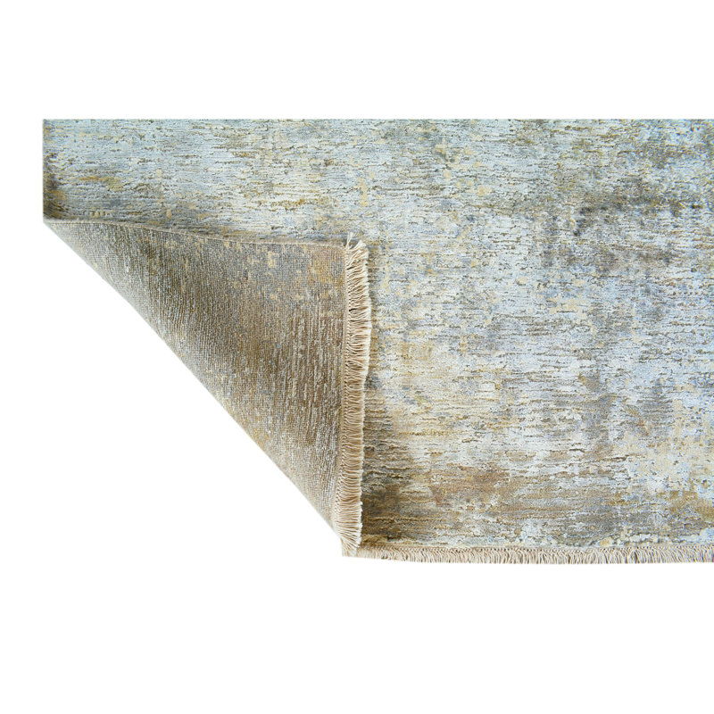 Hand Knotted Area Rug in Gray/Gold, Rectangle 10' x 14'