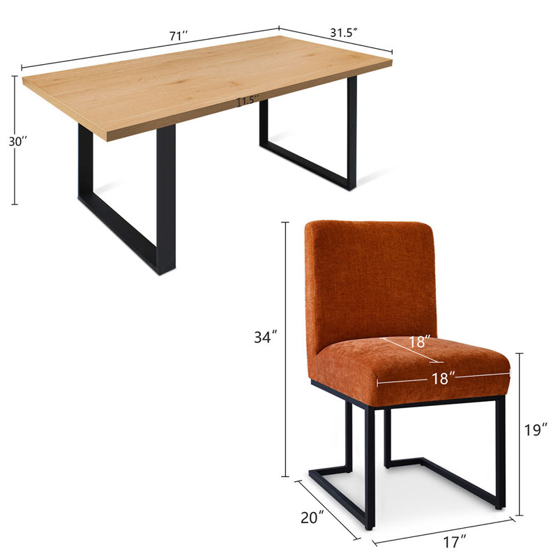 Cederick 4-Person Dining Set with Rectangular Table, Natural, Orange