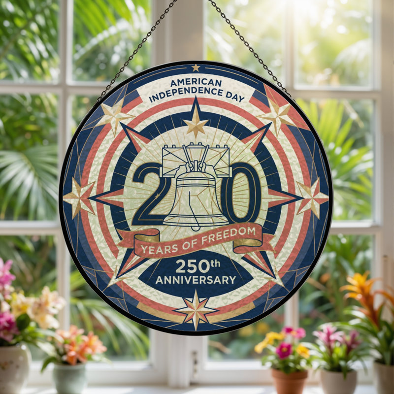 Panneau de fenêtre en verre pour décoration intérieure American Independent USA 250th Anniversary ， 7,8H, H 7,8 po