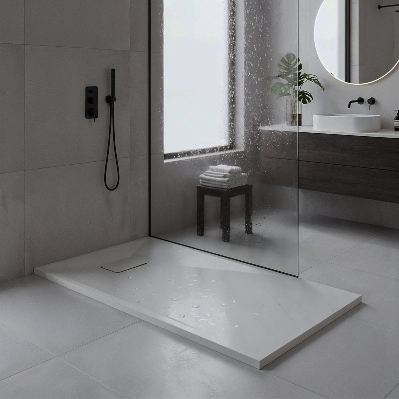 Solid Surface Shower Base Tray, White