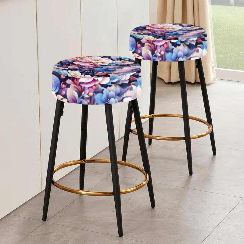 Ensemble de 2 tabourets de bar mauve à motif floral forêt enchantée