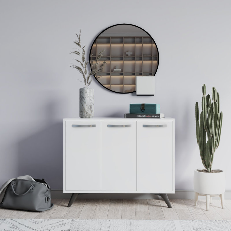 Modern Multi-Purpose Cabinet, White, 39.4 x 32.3 x 13.8 inches | 100% Melamine Coated Particle Board, 4 Drawers & Multiple Shelves | Wall-Mountable Design for Stylish Home Organization & Storage Solutions