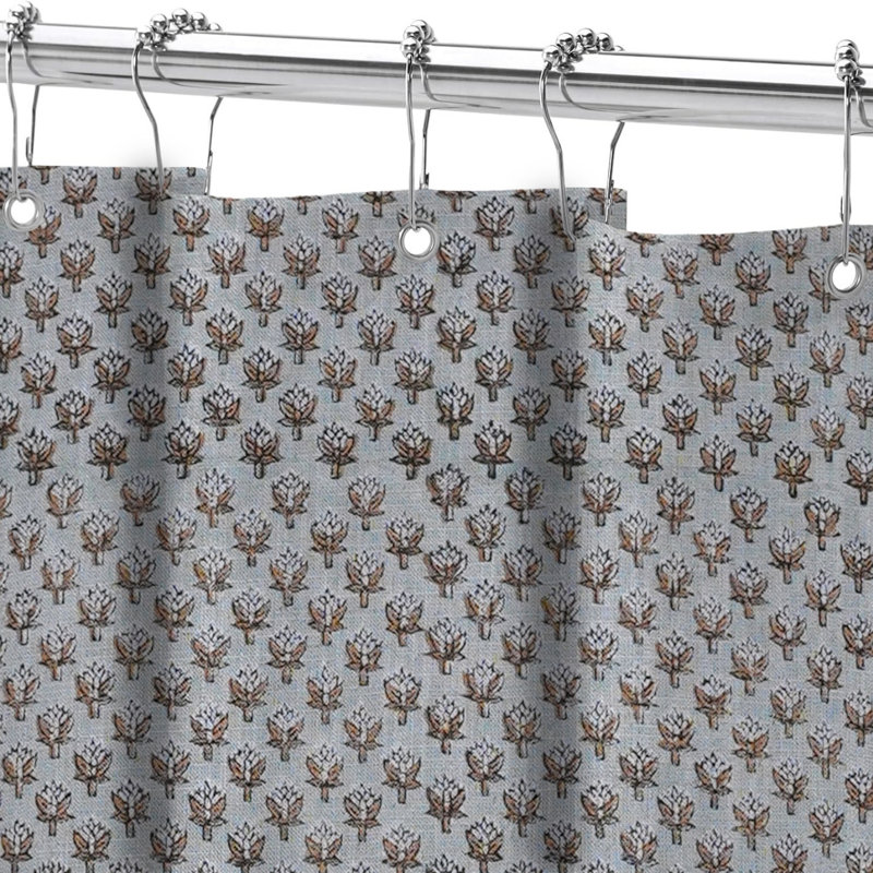 Rideau de douche en lin à imprimé rustique | Lin doux mélangé |  Décoration de salle de bain, Mogra, bleu, H 36 po x l 40 po