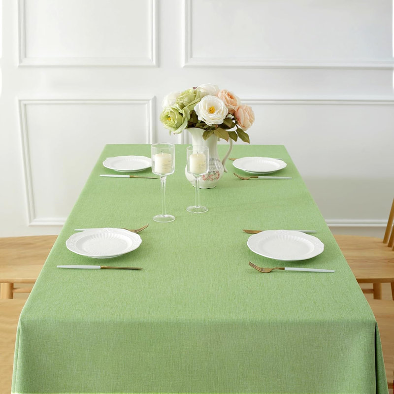 Green Rectangular Waterproof Linen-Style Tablecloth