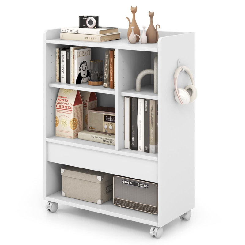 Mobile Cabinet Side Table with Storage, White