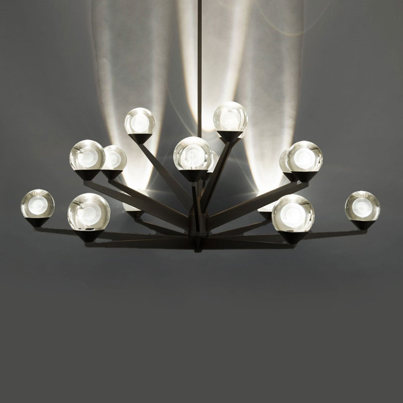 Modern Black Crystal 15-Light LED Sputnik Sphere Chandelier