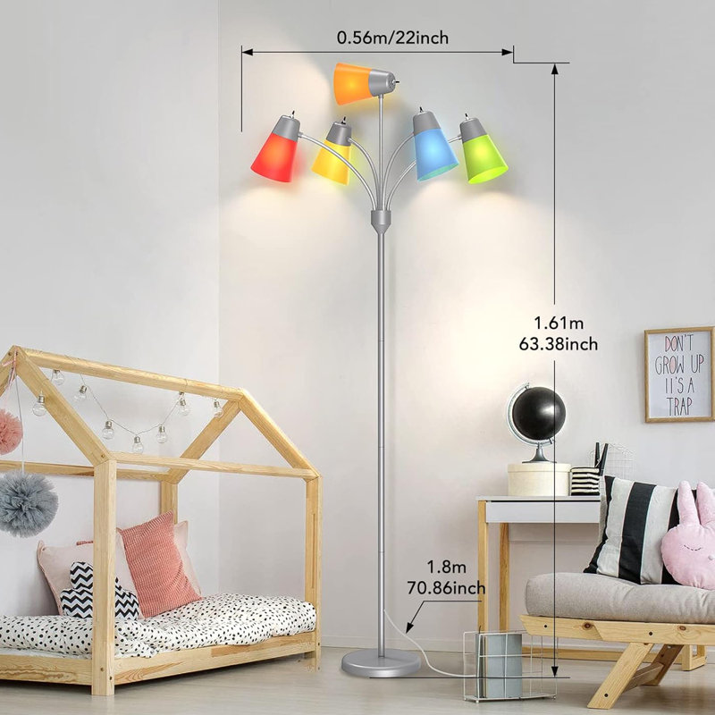 Led Floor Lamp, Medusa Multi Head Modern Tall, Rustic Adjustable Gooseneck Reading Standing Light, Silver Gray