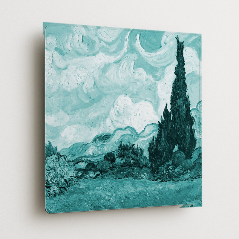 Champ de blé avec cyprès (1889) — Tableau carré mural en métal, 12" H x 12" W