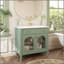 Meuble-lavabo de 35,6 pouces de style Mid-Century avec verre à motif et capteur de mouvement, autoportant avec rangement, design maison de campagne haut de gamme, vert