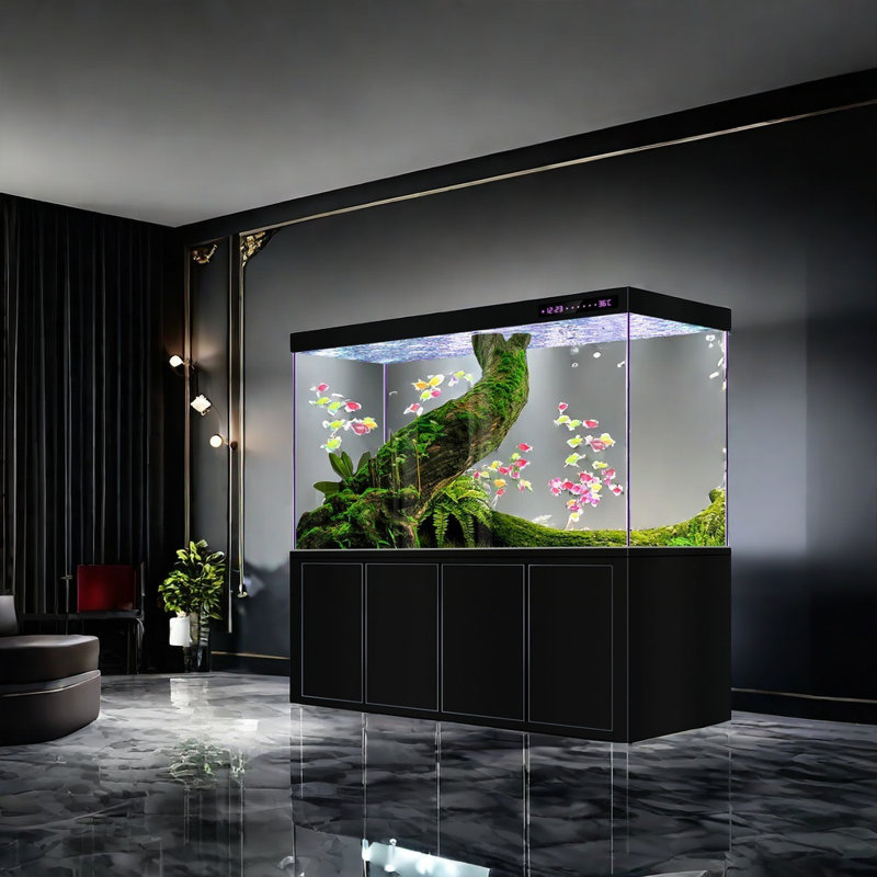 Réservoir d'aquarium rectangulaire moderne et minimaliste, H 63 po x l 70,8 po x P 15,7 po , Noir