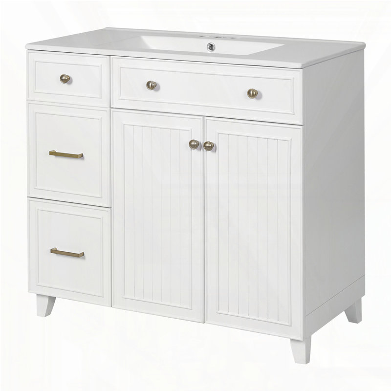 Meuble-lavabo 36 po avec lavabo en céramique, Blanc