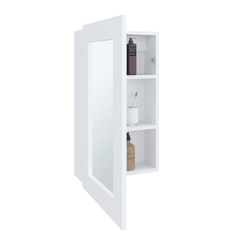 25.7" H X 15.7" W Narrow Bathroom Kitchen Cabinet White - Space Saving, 3 Shelf Interior, Stunning Mirrored Door, Easy Install, Build In For & Interior Shelves, Enticing To