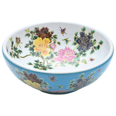 vidaXL Countertop Basin Multicolor Round F16.1x5.5" Ceramic