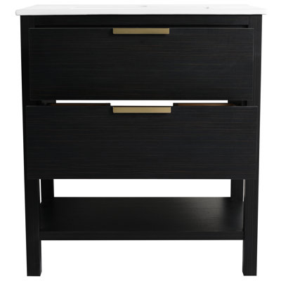 2 Drawers Bathroom Vanity With Shelf, Freestanding Plywood In Black Chestnut 30 Inch Plywood,