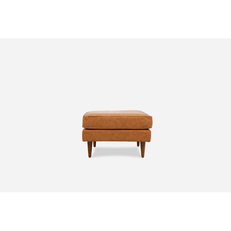 Mid-Century Modern Walnut Leg Faux Leather Ottoman