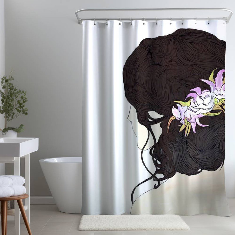Shower Curtain FI61 – Polyester Shower Curtain, Dye Sublimation Print, 71" W × 74" L, White/Chocolate