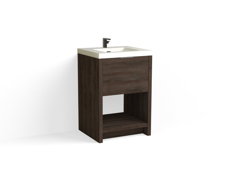 Vista 24" W Freestanding Single Bathroom Vanity, White Nanomatte/Satin Brass, Single-Hole, White Matte