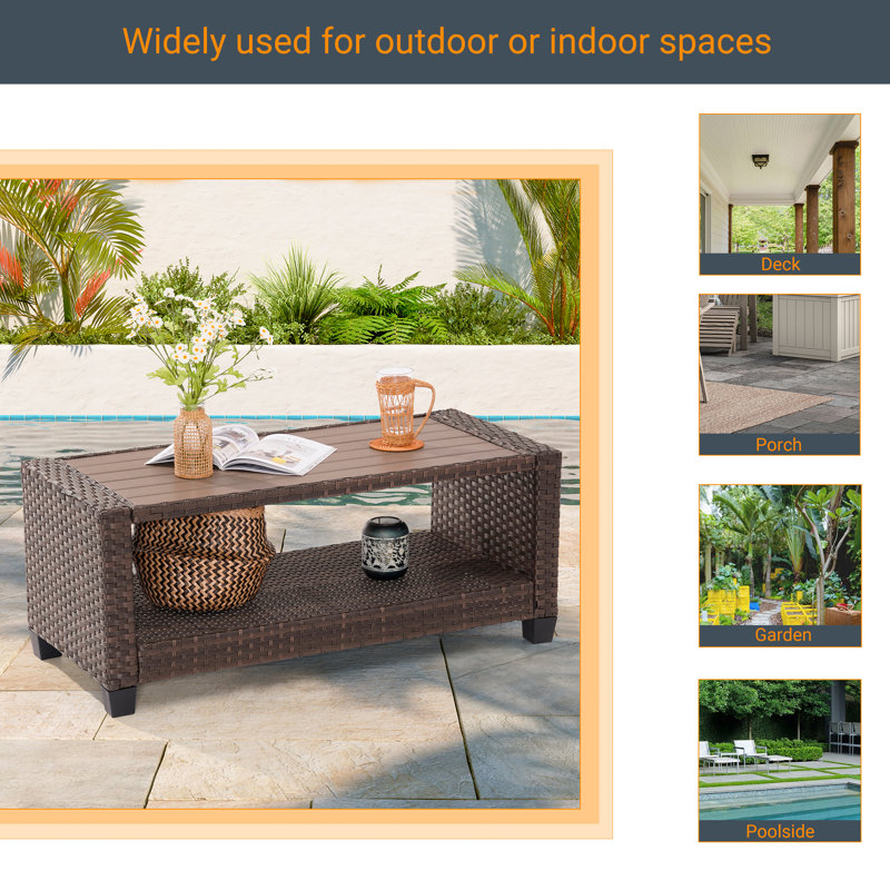 Calderin Rectangular Outdoor Coffee Table, Brown, Brown