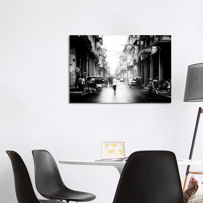 Old Havana Street in B&W 1 Piece Wrapped Canvas Wall Art