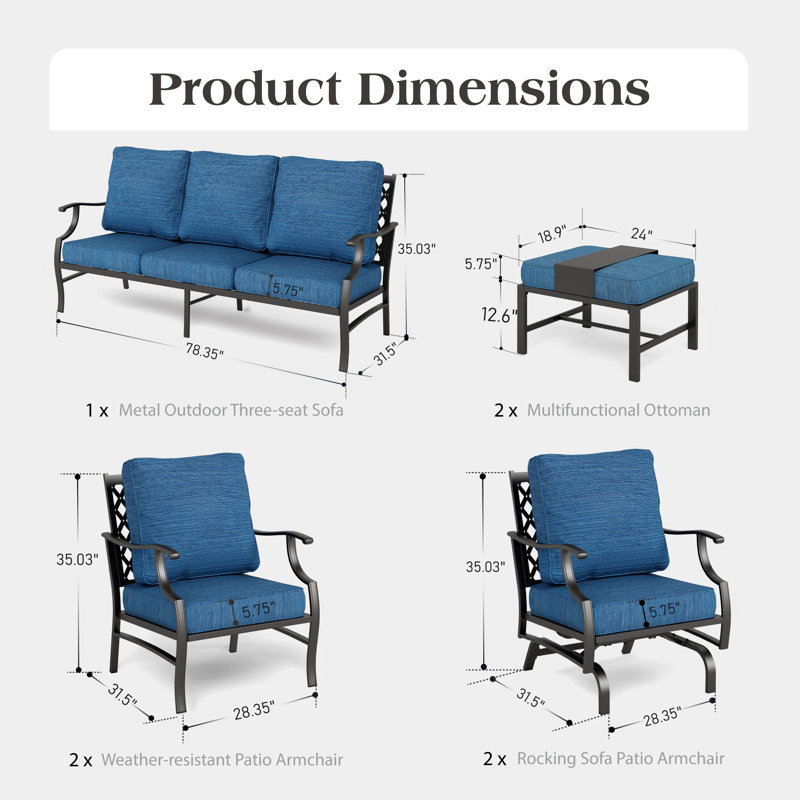 Ensemble de conversation pour patio 9 personnes Carli, Bleu paon