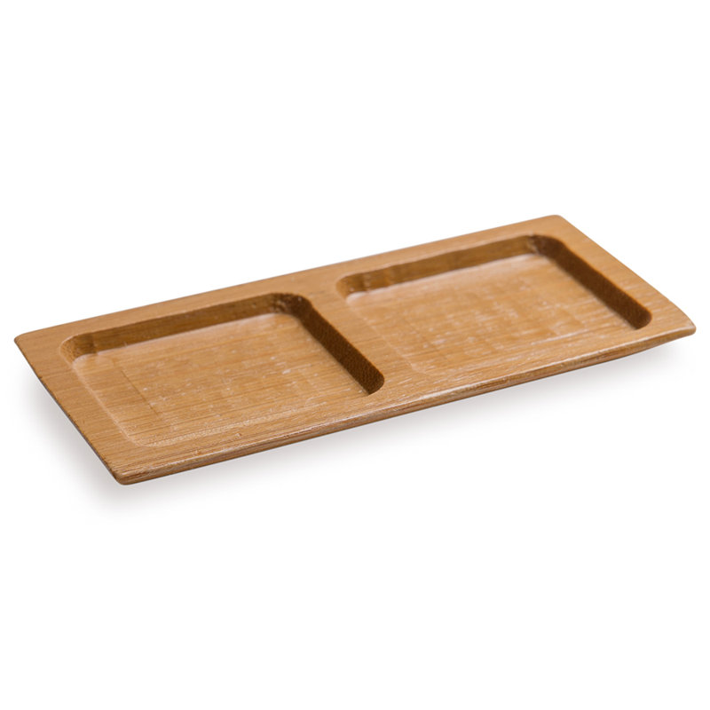 Restaurantware-4.8 x 2.5 Inch Appetizer Platters, 100 Carved Sauce Trays - 2-Compartment, Rectangle, Bamboo Divided Serving Dishes, Carved