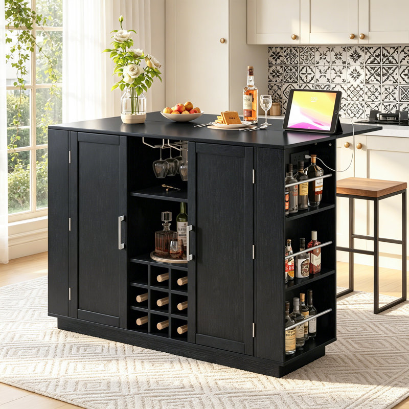 Armoire de bar pour îlot de cuisine avec plateau pliable