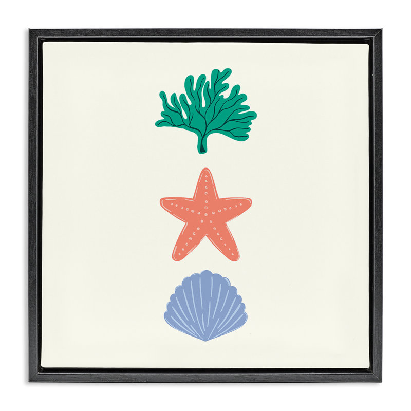 Cadre flottant minimal Coral & Sea Life, design par Sazerelli Designs, H 18 po x l 18 po, Cadre flottant noir de jais