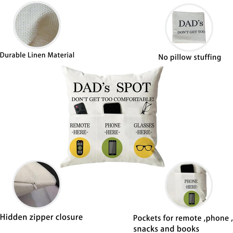 Housse de coussin pour papa Housse de coussin Coussins décoratifs Cadeaux pour Noël, Jour de l'Action de grâce, 3 poches