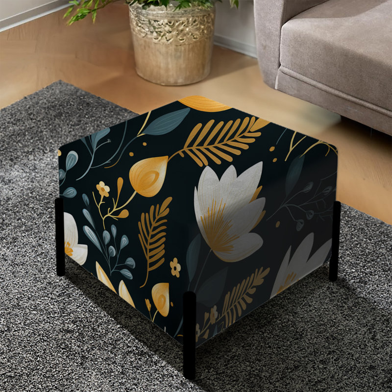 Motif floral noir et jaune Meadow - repose-pieds carré floral