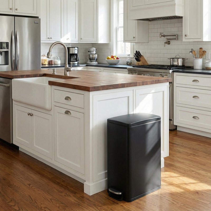Poubelle en acier inoxydable avec seau intérieur amovible et marchepied pour la cuisine et la salle de bain, Noir