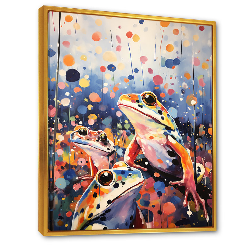 «Popart Frog Popart», reproduction sur toile, Cadre flottant doré, H 32 po x l 16 po x P 1 po