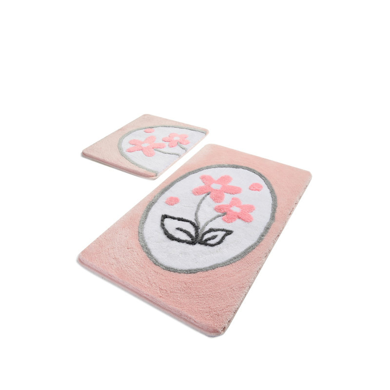 Ensemble de 2 tapis de bain Creger Floral, Rose/noir