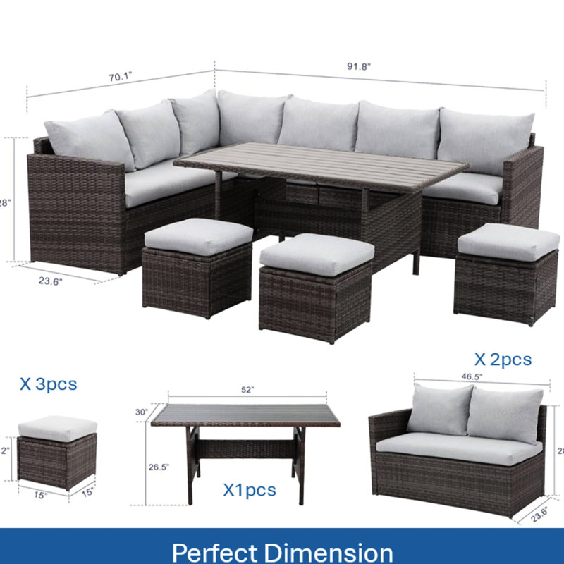 15.09 " W Patio Sectional Set