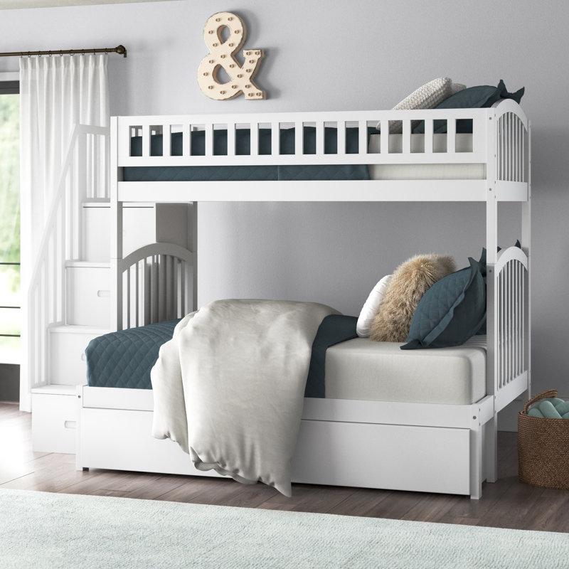 Lit superposé avec lit gigogne en bois massif Jaxson Kids, Blanc, Simple sur double