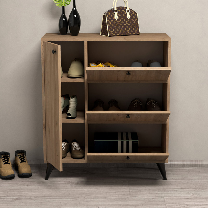 Armoire de rangement pour chaussures 9 paires, Chêne / noir