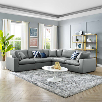 Modway Commix Down Filled Overstuffed Vegan Leather 5-Piece Sectional Sofa by Modway