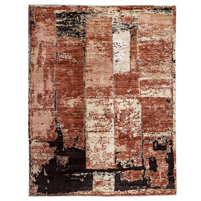 Wool Abstract Area Rug in Red