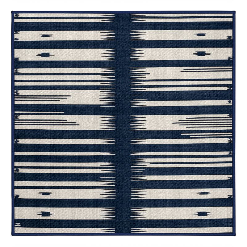 Washable Navy White Striped Area Rug, Rectangle 8' x 10'
