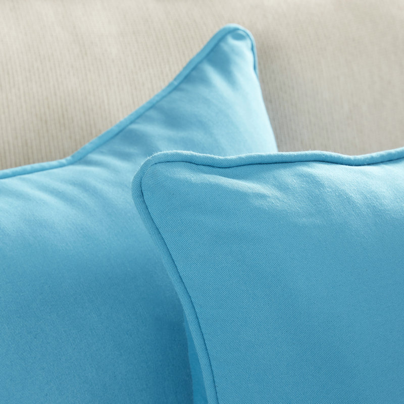 Cotton Blend Reversible Throw Pillow, Aqua Blue