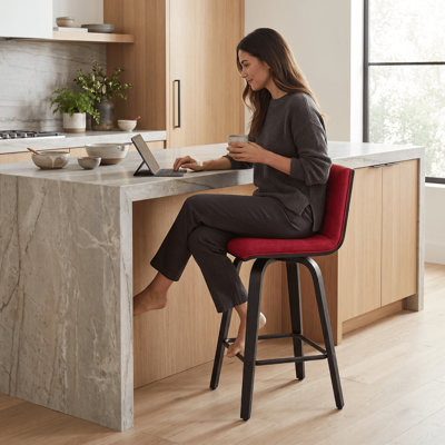 Fowey Biance Modern Swivel Counter Height or Bar Height Stool with Upholstered Seat and Wood Frame