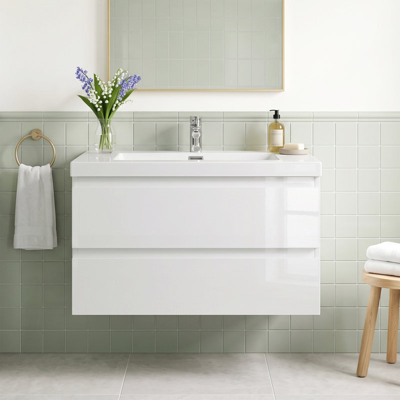 Meuble-lavabo suspendu flottant en mélamine de bois de 30 po avec lavabo intégré en résine et carbonate de calcium, quincaillerie de qualité supérieure à fermeture en douceur, aménagement de rangement intelligent et spacieux (entièrement assemblé)